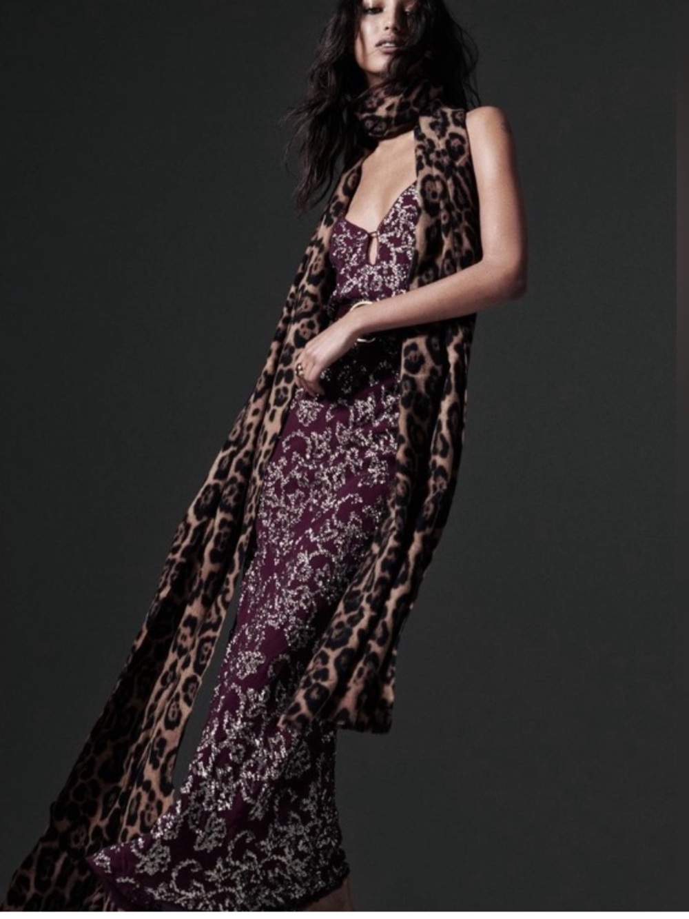 Zara Burgundy Floral Sequin Spaghetti-Strap  Dress